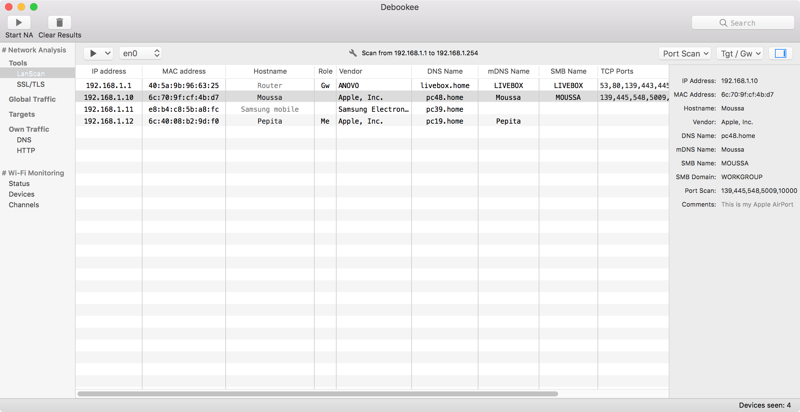 LANSCAN. Mac scan local Network. Clear result